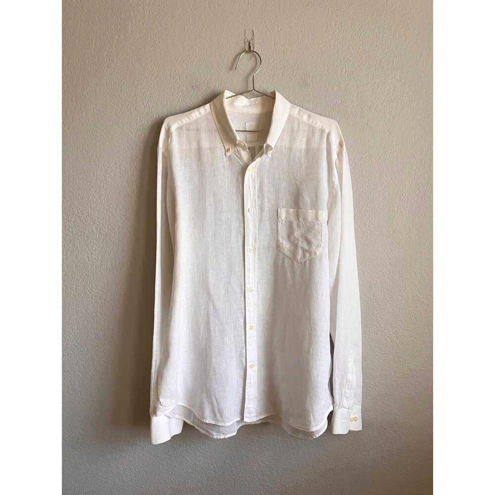 120% LINO Men's Italian Collar Regular Fit Button Down Shirt in White Size XL
